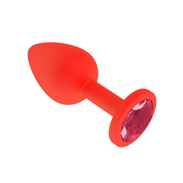 Анальная втулка силиконовая красная с малиновым кристаллом маленькая_1