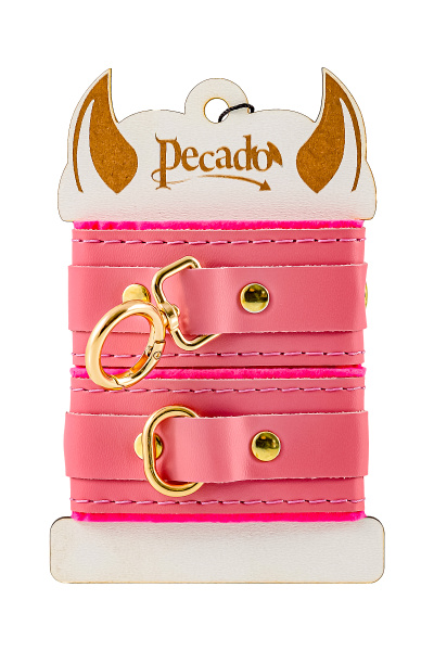 Наручники-браслеты Pecado BDSM, «МИНИ» двуслойный, оригинальная сцепка, натуральная кожа, розовый_5