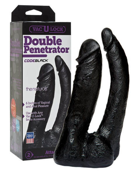 Насадка фаллоимитатор черная двойная Double Penetrator Vac-U-Lock CodeBlack_1