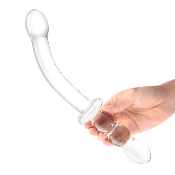 Фаллоимитатор двусторонний 12 in Girthy Ribbed G-Spot Glass Dildo With Handle Grip Double Ended_5