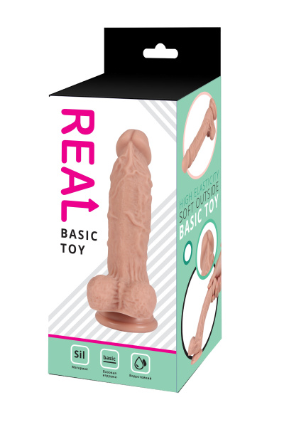 Реалистичный фаллоимитатор REAL с мошонкой на присоске, silicone, 19 х 4см._1