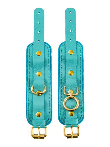 Наручники-браслеты Pecado BDSM, «МИНИ», двуслойный, оригинальная сцепка, натуральная кожа, голубой_4