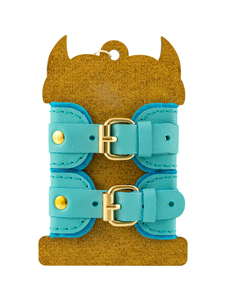 Наручники-браслеты Pecado BDSM, «МИНИ», двуслойный, оригинальная сцепка, натуральная кожа, голубой_6