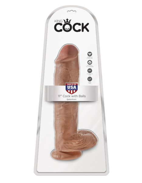 Фаллоимитатор-гигант на присоске с мошонкой загорелый King Cock 11 Cock with Balls Tan_1