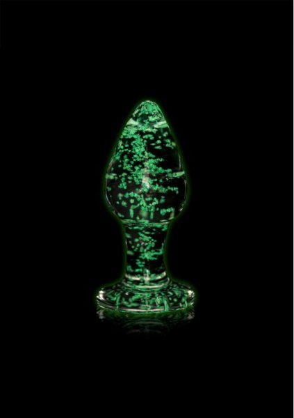 Анальная пробка Glass Butt Plug - Glow in the Dark - Large -  Clear_4