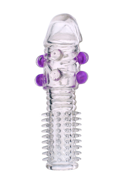 Насадка на пенис с шариками TOYFA Basic, TPE, прозрачный, 14 см_3