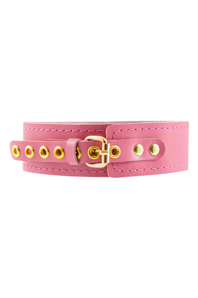 Ошейник Pecado BDSM, однослойный с прошивкой,  натуральная кожа, розовый_4