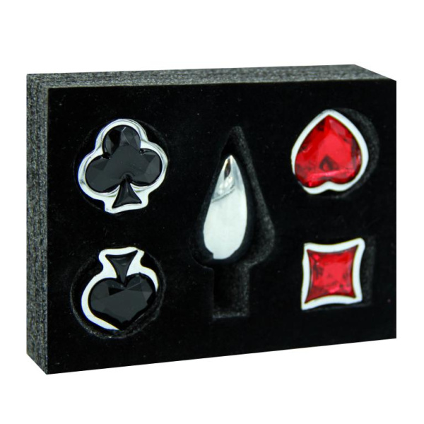 Набор из серебряной анальной пробки и четырех кристаллов в форме мастей (Small)_4