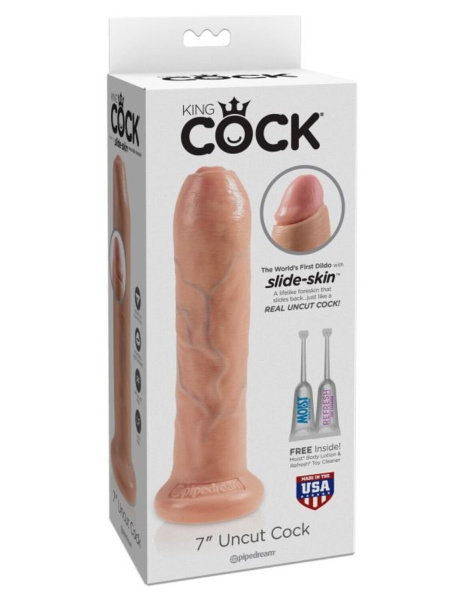 Фаллоимитатор на присоске необрезанный телесный King Cock 7 Uncut Cock_1
