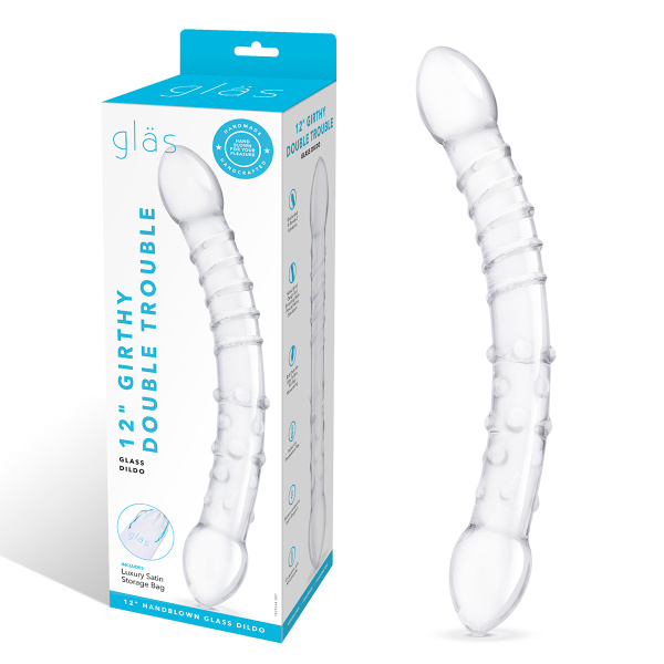 Фаллоимитатор двусторонний прозрачный текстурный 12 in Girthy Double Trouble Glass Dildo_2