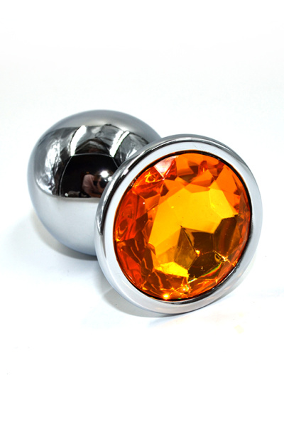 Серебристая анальная пробка с желтым кристаллом (Large)_1