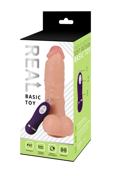 Реалистичный фаллоимитатор REAL с вибрацией и пультом управления, PVC, 17х4,5 см._1