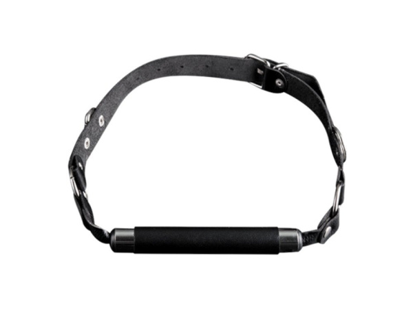 Металлический кляп-трензель обтянутый натуральной кожей чёрного цвета_1