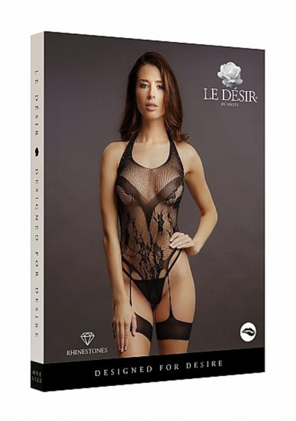 Боди со стразами  Crotchless Rhinestone Halter Teddy_1