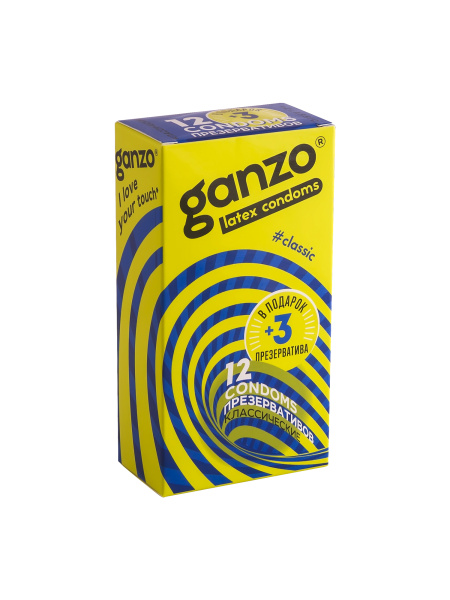 Презервативы Ganzo Classic, классические, латекс, 18 см, 12 шт + 3 шт_1