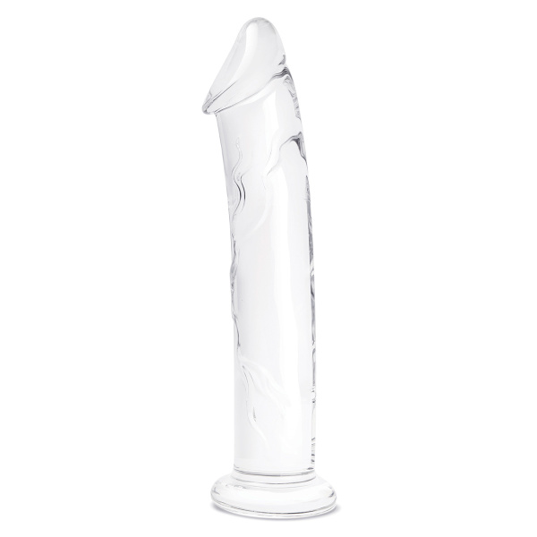 Рельефный большой стимулятор из стекла 12 in Glass Dildo With Veins & Flat Base_3