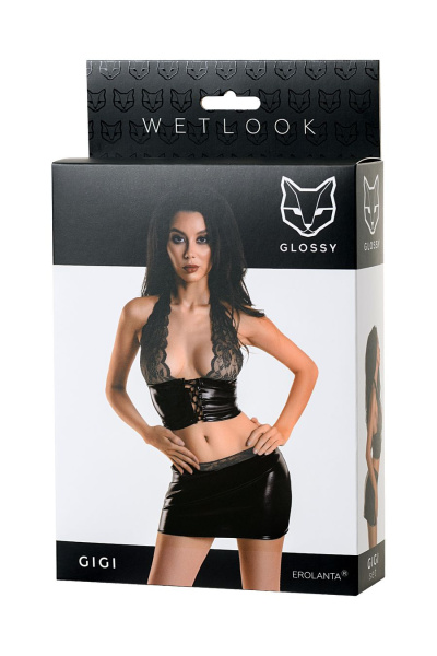 Комплект Glossy Gigi из материала Wetlook, черный, S_2