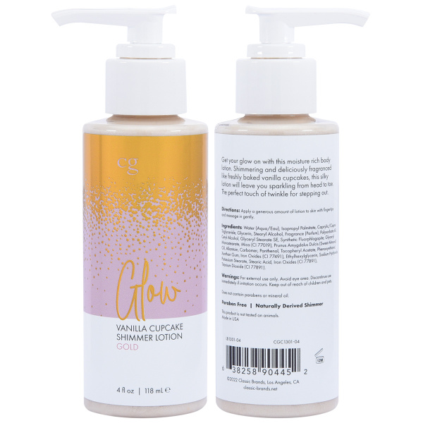 Мерцающий лосьон для тела CG GLOW Vanilla Cupcake Shimmer Lotion золотые блестки 118 мл_4
