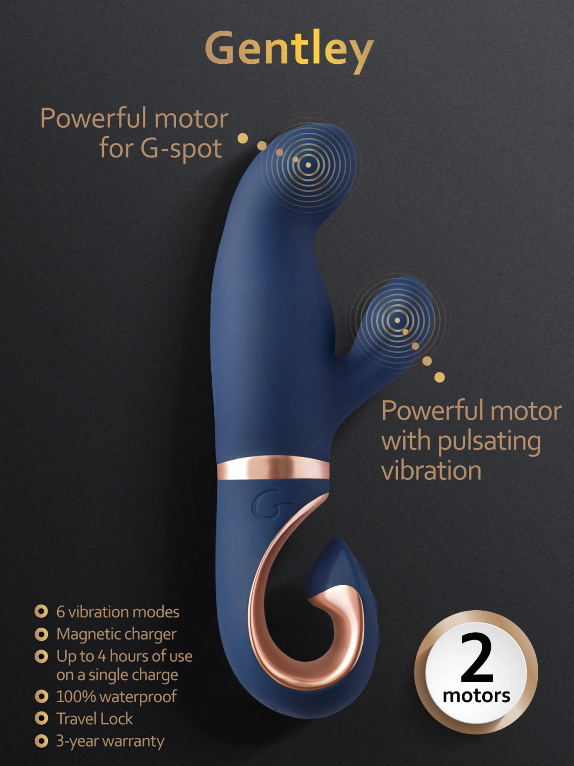 Gvibe Gentley Caribbean Blue - вибратор кролик для стимуляции точки G и клитора с 2 моторами, 19.9х4_3