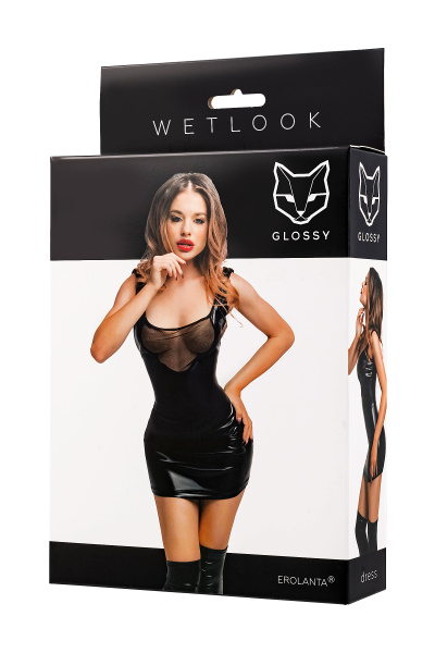 Платье Glossy Rimma с сеточкой из материала Wetlook, черное, L_5