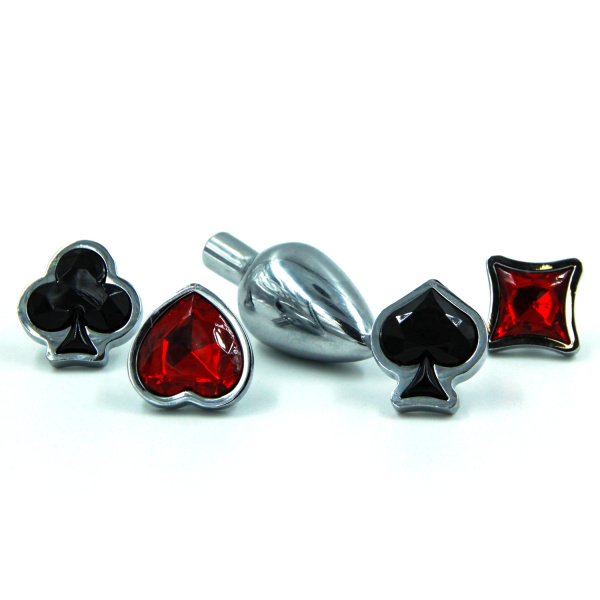 Набор из серебряной анальной пробки и четырех кристаллов в форме мастей (Small)_1