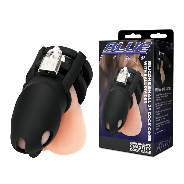Клетка для пениса черная Silicone Small 2 in Cock Cage With Ball Divider_2