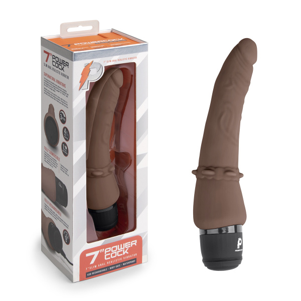 Тонкий анальный массажер 7" Slim Anal Realistic Vibrator шоколад_1
