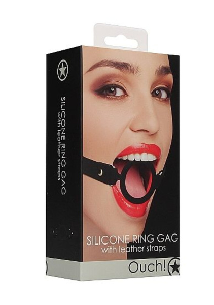 Кляп-кольцо с кожанными ремешками  Silicone Ring Gag - with Leather Straps_1