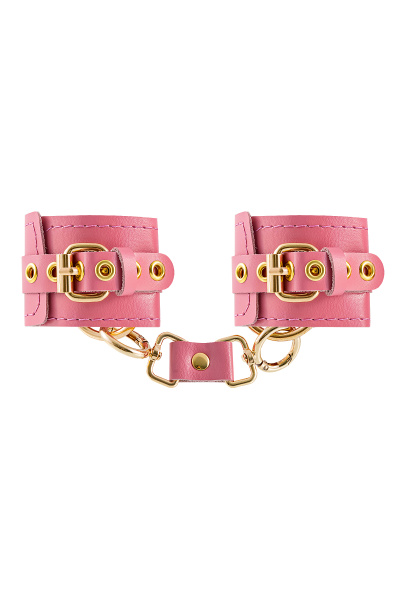 Наручники Pecado BDSM, прямоугольные, однослойные, натуральная кожа, розовый_4
