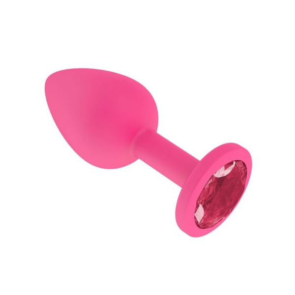 Анальная втулка силиконовая розовая с малиновым кристаллом маленькая_1