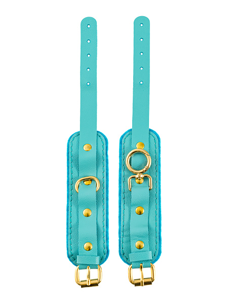 Оковы Pecado BDSM, «МИНИ» двуслойный, оригинальная сцепка, натуральная кожа, голубой_4