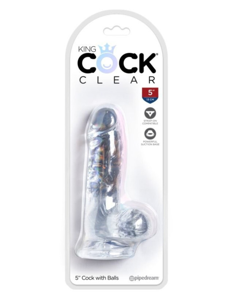 King Cock Clear 5 Cock with Balls Прозрачный фаллоимитатор с мошонкой на присоске_1