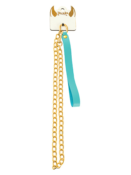 Поводок Pecado BDSM, с карабином для ошеиника, натуральная кожа, голубой_3