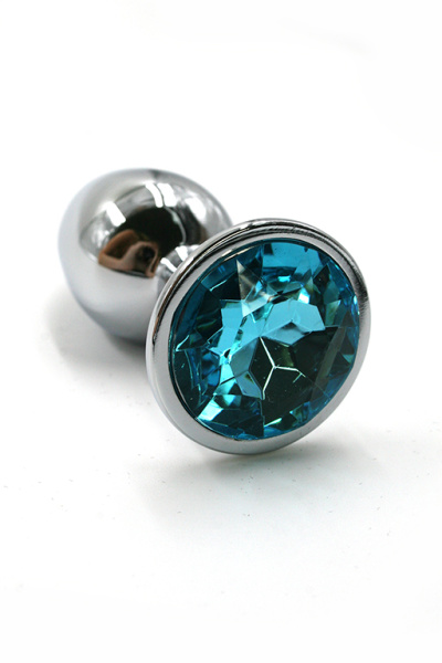 Серебристая анальная пробка с нежно-голубым кристаллом (Small)_1