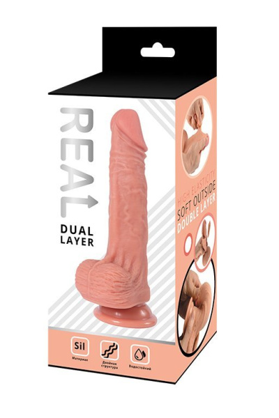 Реалистичный фаллоимитатор REAL Dual Layer, dual silicone, 15х3,8 см._1