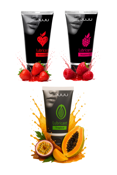 Сет съедобных лубрикантов JUJU: клубника, малина, тропические фрукты, 3х50ml 677JU_1