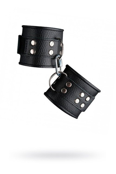Кожаные Наручники чёрного цвета, украшенные небольшими металлическими элементами_1