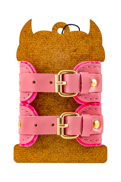 Наручники-браслеты Pecado BDSM, «МИНИ» двуслойный, оригинальная сцепка, натуральная кожа, розовый_6