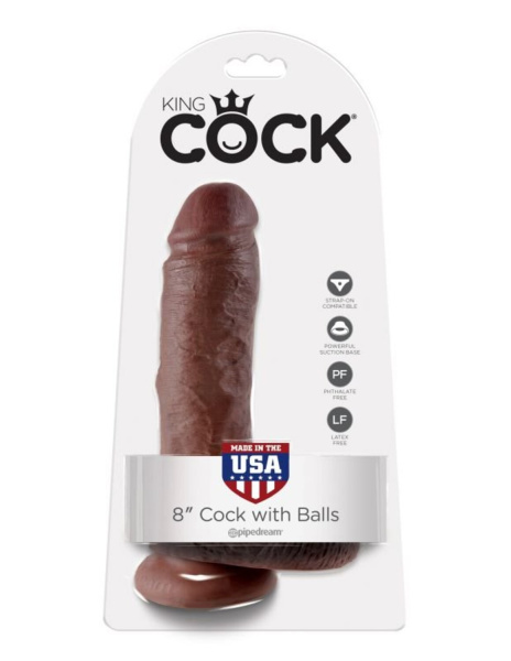 Фаллоимитатор на присоске коричневый King Cock 8 Cock with Balls_1
