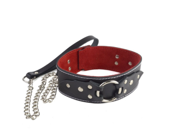 Кожаный ошейник с велюровой подкладкой_1