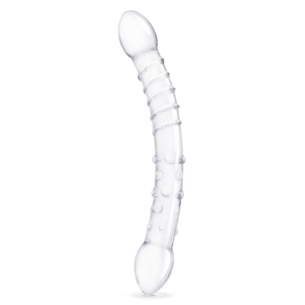 Фаллоимитатор двусторонний прозрачный текстурный 12 in Girthy Double Trouble Glass Dildo_3