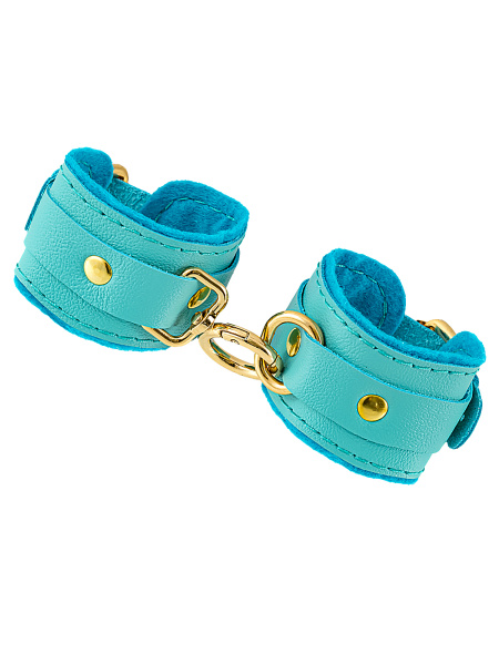 Наручники-браслеты Pecado BDSM, «МИНИ», двуслойный, оригинальная сцепка, натуральная кожа, голубой_2
