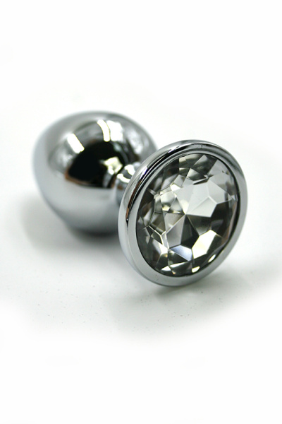 Серебристая анальная пробка с прозрачным кристаллом (Small)_1