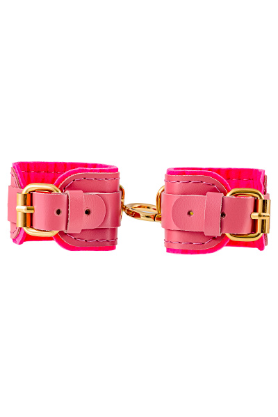 Наручники-браслеты Pecado BDSM, «МИНИ» двуслойный, оригинальная сцепка, натуральная кожа, розовый_3