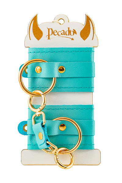 Наручники Pecado BDSM, прямоугольные, однослойные, натуральная кожа, голубой_5
