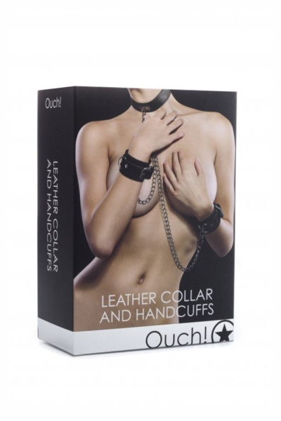 Ошейник с наручниками (оковы, фиксаторы) Leather Collar and Handcuffs_1