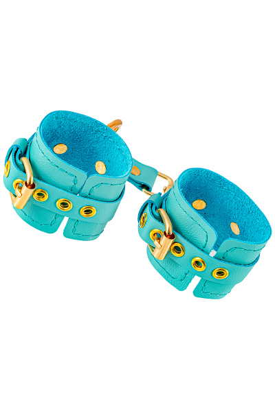 Наручники Pecado BDSM, прямоугольные, однослойные, натуральная кожа, голубой_3