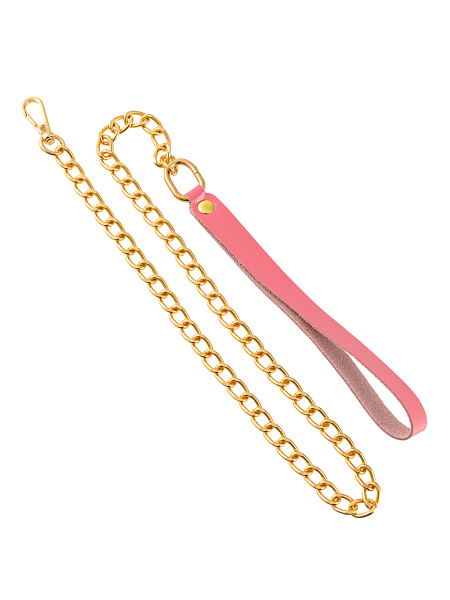 Поводок Pecado BDSM, с карабином для ошеиника, натуральная кожа, розовый_2