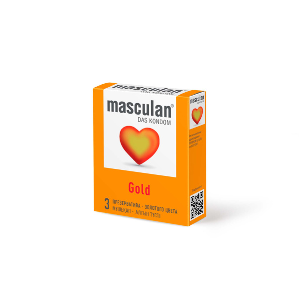 Презервативы Masculan Gold золотого цвета, с ароматом ванили 3 шт._1