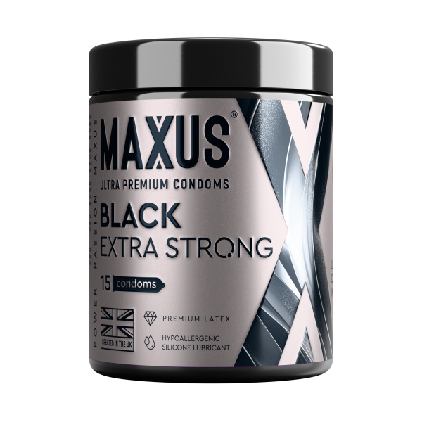 Презервативы MAXUS Extra Strong №15 с железным кейсом, черные, утолщенные, 15 шт_1